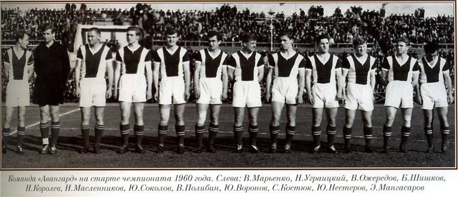 Общая фотография команды Авангард Харьков (перед матчем с Зенитом). 1960 год