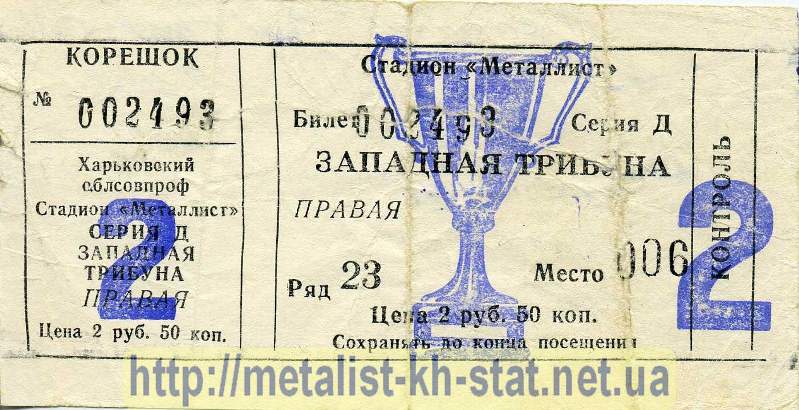 1988 год. Билет на КОК УЕФА 1/8 финала. Металлист Харьков - Рода (Голландия)