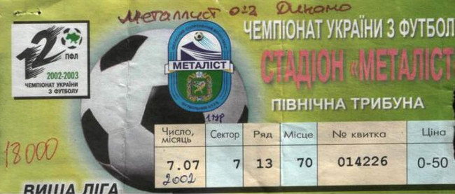 Билеты на высшую лигу 2002/03 гг. Стадион 